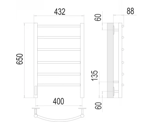 Полотенцесушитель Terminus Классик П6 400х650 левый электро