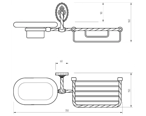 Корзина с мыльницей Migliore Edera 16897 - бронза