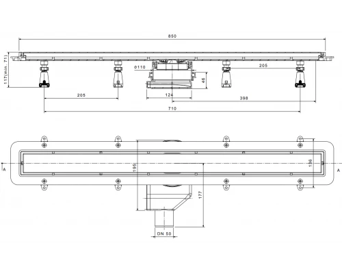 Душевой лоток Pestan Confluo Premium Gold Line 850, решетка нержавеющая сталь с золотым покрытием 24К 13100055