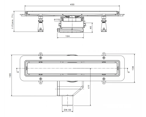 Душевой лоток Pestan Confluo Premium Line 450, решетка матовый хром 13100002