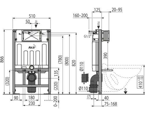 Инсталляция AlcaPlast Sadromodul AM101/850-0001 для сухой установки
