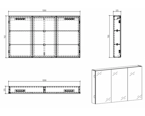 Зеркальный шкаф BelBagno SPC-3A-DL-BL-1200 с LED (светодиодной) подсветкой, 120 х 70,2 см