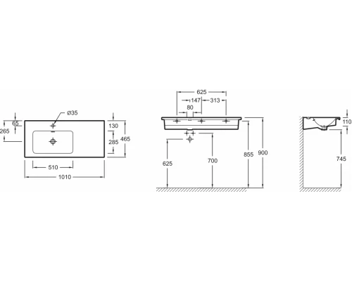 Раковина мебельная Jacob Delafon Vox EXAC112-Z-00, 100 х 46 см, крыло справа
