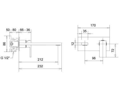 Смеситель Migliore Kvant 25396 скрытого монтажа для раковины, настенный, золото