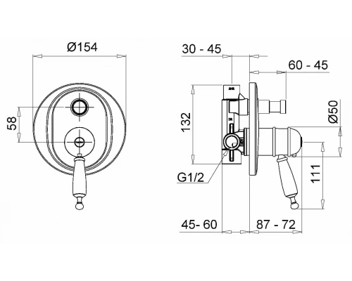 Смеситель термостатический Migliore Oxford 19142 скрытого монтажа, для ванны и душа - хром