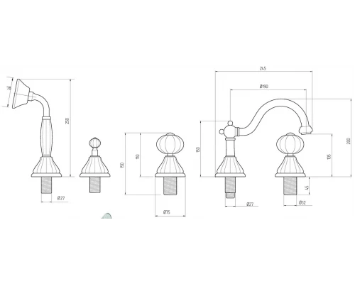 Cмеситель Migliore Olivia 18997 на борт ванны, бронза, ручки белая керамика
