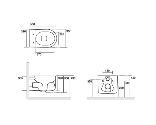 Подвесной унитаз Kerasan Nolita 531431 безободковый 55 х 35 см, с креплениями WB9N, цвет черный матовый