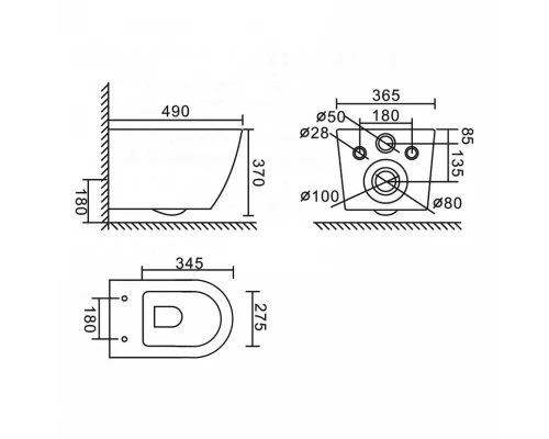 Унитаз подвесной BelBagno Colorato безободковый, цвет серый, BB062CHR-GR