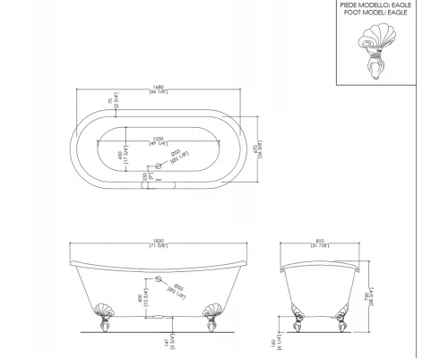 Чугунная ванна Devon&Devon Admiral 2MRADMIRALVARDD, 182 х 81 см, цвет: cостаренная медь/белый, ножки EAGLE cостаренная медь