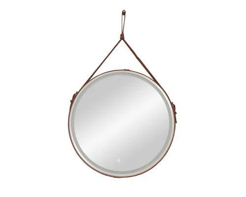 Зеркало для ванной с подсветкой Uperwood Round (65 см, LED подсветка, сенсор, коричневый ремень)