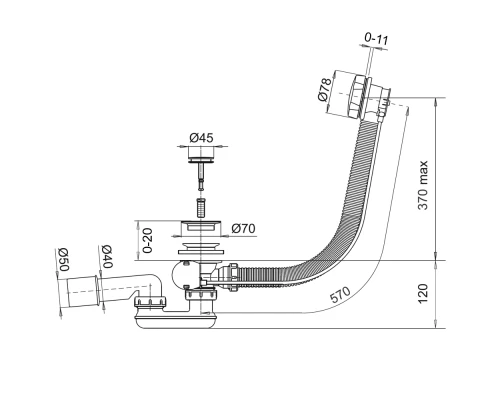 Слив-перелив WHITECROSS 60 см. (черный мат)