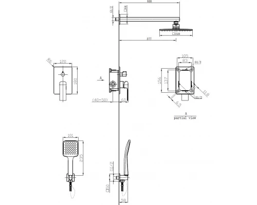Душевая система ESKO скрытого монтажа 6в1 Squared Chrome (6in1 SQ)