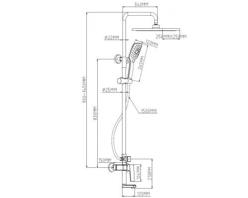 Душевая система ESKO Samara с изливом (ST250 BR)