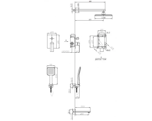 Душевая система ESKO скрытого монтажа 7в1 Squared Chrome (7in1 SQ)