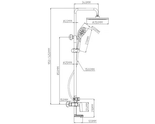 Душевая система ESKO с изливом Eiger (ST250 EG)