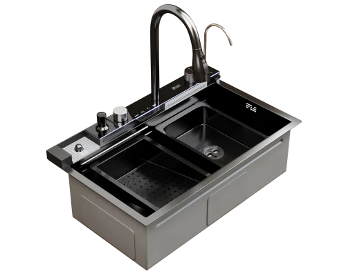 Мойка настол.монтаж MIXLINE PRO 75х46 (ч граф) сиф+доз+смес+кол+д/р+о/с (554164)