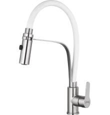 Смеситель для кухни с гибким изливом из нержавеющей стали Hansen HN55043-GF сатин/белый