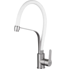 Смеситель для кухни с гибким изливом из нержавеющей стали Hansen HN54043-GF сатин/белый