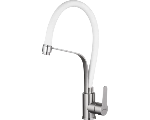 Смеситель для кухни с гибким изливом из нержавеющей стали Hansen HN54043-GF сатин/белый
