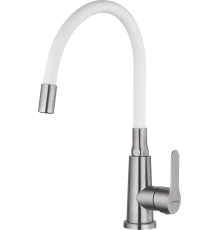 Смеситель для кухни с гибким изливом из нержавеющей стали Hansen HN56032-GF сатин/белый