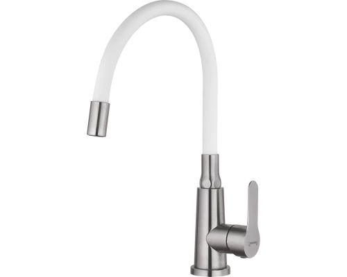Смеситель для кухни с гибким изливом из нержавеющей стали Hansen HN56032-GF сатин/белый