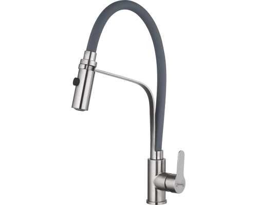 Смеситель для кухни с гибким изливом из нержавеющей стали Hansen HN55043-GP сатин/серый