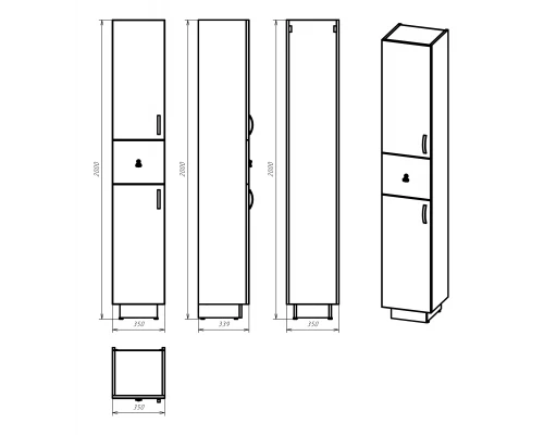 Шкаф - пенал Misty Амбра - 35 левый (черный)
