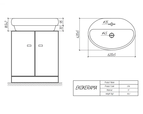 Раковина EkokeramaDoppia - 65