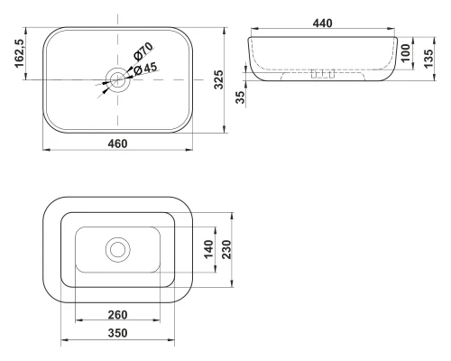 Раковина MelanaMLN-320328MDG - 46 (серая)