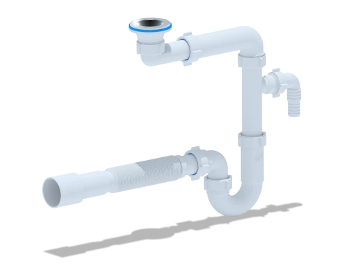 Сифон для умывальника 1 1/4 х 32 с отводом для ст. машины гиб.труб.32х40/50,нерж.реш.65мм, ANI PLAST