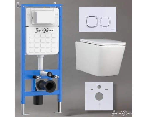 Комплект 3в1 IBERICA BLANCA инсталляция SILENCIO, унитаз TOLEDO ALTO белый, кнопка смыва ESTI-Q белый глянцевый (IB001.TLA.234.831)