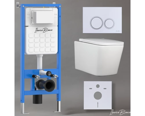 Комплект 3в1 IBERICA BLANCA инсталляция SILENCIO, унитаз TOLEDO ALTO белый, кнопка смыва ESTI-O белый глянцевый (IB001.TLA.234.821)