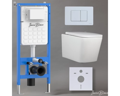 Комплект 3в1 IBERICA BLANCA инсталляция SILENCIO, унитаз TOLEDO ALTO белый, кнопка смыва INOX-C белый матовый (IB001.TLA.234.111)