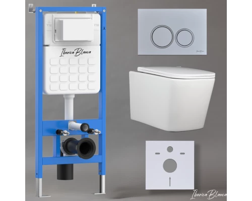 Комплект 3в1 IBERICA BLANCA инсталляция SILENCIO, унитаз TOLEDO ALTO белый, кнопка смыва ESTI-O хром матовый (IB001.TLA.234.824)
