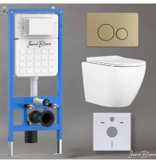 Комплект 3в1 IBERICA BLANCA инсталляция SILENCIO, унитаз BILBAO ALTO белый, кнопка смыва INOX-O золото матовое (IB001.BLA.231.815)