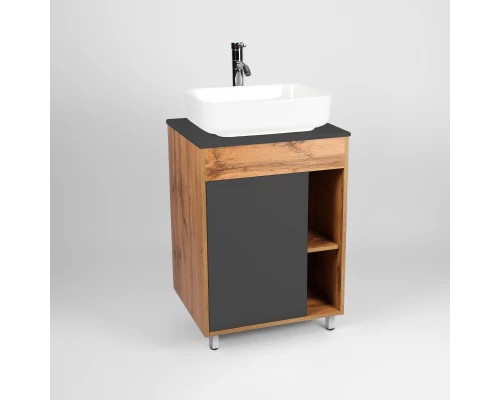 Тумба под раковину VIANT БОСТОН 65 напольная графит/дуб вотан (VBOS65NG-T1ST)