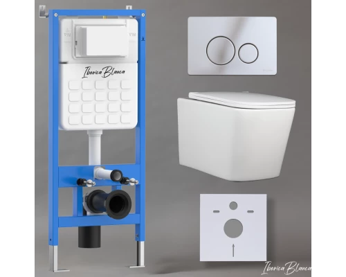 Комплект 3в1 IBERICA BLANCA инсталляция SILENCIO, унитаз TOLEDO ALTO белый, кнопка смыва INOX-O хром глянцевый (IB001.TLA.234.8131)