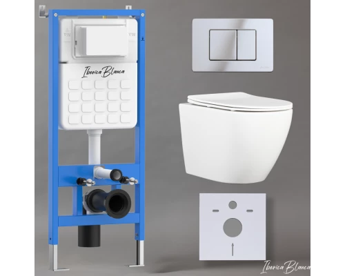 Комплект 3в1 IBERICA BLANCA инсталляция SILENCIO, унитаз BILBAO ALTO белый, кнопка смыва INOX-C хром глянцевый (IB001.BLA.231.1131)