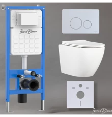 Комплект 3в1 IBERICA BLANCA инсталляция SILENCIO, унитаз BILBAO ALTO белый, кнопка смыва INOX-O белый матовый (IB001.BLA.231.811)