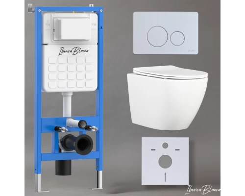 Комплект 3в1 IBERICA BLANCA инсталляция SILENCIO, унитаз BILBAO ALTO белый, кнопка смыва INOX-O белый матовый (IB001.BLA.231.811)