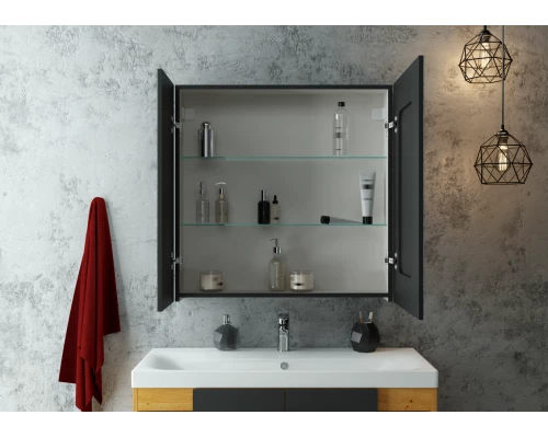 Зеркало-шкаф Mirror Box black Led 800х800