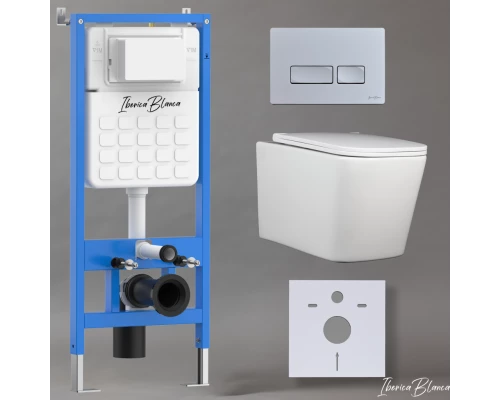 Комплект 3в1 IBERICA BLANCA инсталляция SILENCIO, унитаз TOLEDO ALTO белый, кнопка смыва ESTI-R хром матовый (IB001.TLA.234.214)
