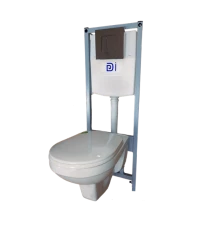 ПЭК Унитаз Рио подвесной с сиденьем микролифт, инсталляция DI c хром панелью (2 кнопки) ROSA