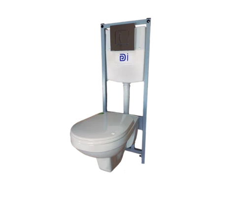 ПЭК Унитаз Рио подвесной с сиденьем, инсталляцией DI с хром панелью (2кнопки) ROSA