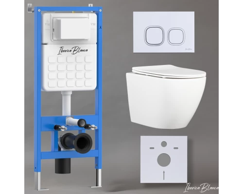 Комплект 3в1 IBERICA BLANCA инсталляция SILENCIO, унитаз BILBAO ALTO белый, кнопка смыва ESTI-Q белый глянцевый (IB001.BLA.231.831)
