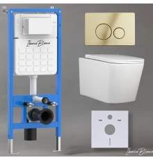 Комплект 3в1 IBERICA BLANCA инсталляция SILENCIO, унитаз TOLEDO ALTO белый, кнопка смыва INOX-O золото глянцевое (IB001.TLA.234.816)