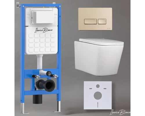 Комплект 3в1 IBERICA BLANCA инсталляция SILENCIO, унитаз TOLEDO ALTO белый, кнопка смыва ESTI-R золото матовое (IB001.TLA.234.215)