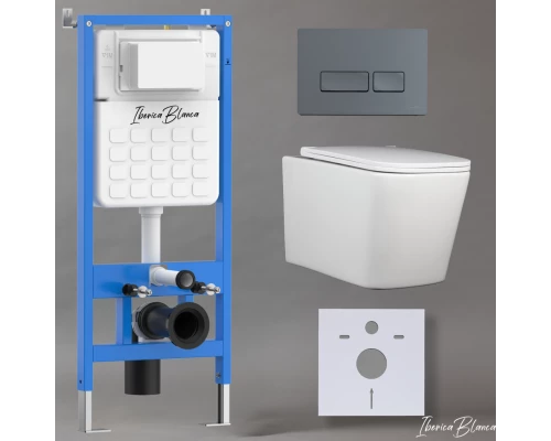 Комплект 3в1 IBERICA BLANCA инсталляция SILENCIO, унитаз TOLEDO ALTO белый, кнопка смыва ESTI-R серый матовый (IB001.TLA.234.218)