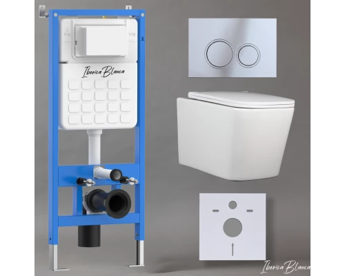 Комплект 3в1 IBERICA BLANCA инсталляция SILENCIO, унитаз TOLEDO ALTO белый, кнопка смыва ESTI-O хром глянцевый (IB001.TLA.234.823)