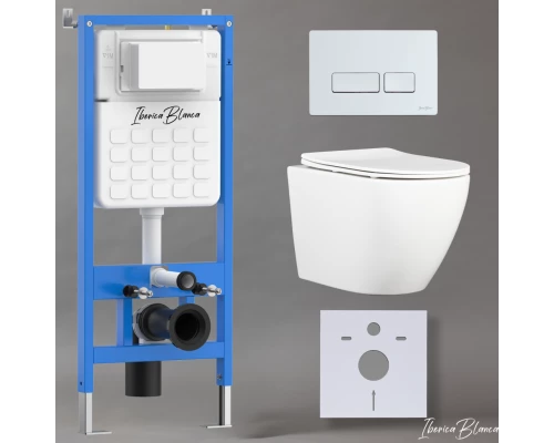 Комплект 3в1 IBERICA BLANCA инсталляция SILENCIO, унитаз BILBAO ALTO белый, кнопка смыва ESTI-R белый глянцевый (IB001.BLA.234.211)